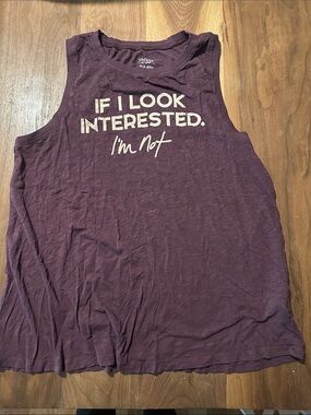Vintage by Torrid Womens Purple Muscle Tank - "If I Look Interested. I'm Not"